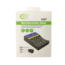 Load image into Gallery viewer, BTY-V407 Battery Charger Li-ion Li-fe Ni-MH Ni-CD Smart Fast Charger for 18650 26650 6F22 9V AA AAA 16340 14500 Battery Charger