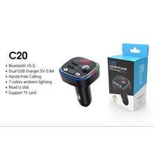 Load image into Gallery viewer, C20 Car Cigarette lighter FM Transmitter Audio Player Bluetooth With Colorful lights MP3 Player Dual USB 5V 3.1A Fast Charger