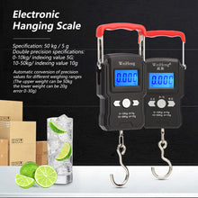 Load image into Gallery viewer, 50Kg/5g LCD Digital Scale with Backlight Portable Hanging Hook Scale Double Accuracy Fishing Travel Mini Electronic Weighing Scale