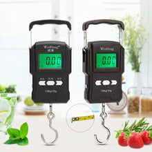 Load image into Gallery viewer, 75Kg 10g USB Chargeable LCD Digital Scale with 1m Ruler Tapeline Portable Hanging Hook Scale Fishing Travel Mini Electronic Weighing Scale