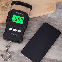 Load image into Gallery viewer, 75Kg 10g USB Chargeable LCD Digital Scale with 1m Ruler Tapeline Portable Hanging Hook Scale Fishing Travel Mini Electronic Weighing Scale
