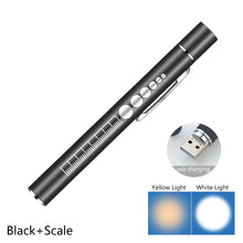 Load image into Gallery viewer, USB Rechargeable Medical Handy Pen Light with Scale Mini Nursing Flashlight LED Torch Lamp With Stainless Steel Clip Pocket Led Flashlight