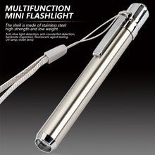 Load image into Gallery viewer, 365/395nm Stainless Steel Mini Pocket Lamp Led 365/395 UV Flashlight Torch Ultra Violet Light AAA Battery for Marker Checker Detection