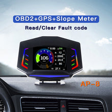 Load image into Gallery viewer, Car OBD2 Smart HUD Head Up Display With Ambient Light Slope Meter Air/Oil Temp Smart Gauge GPS Speed Driving Distance
