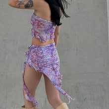 Load image into Gallery viewer, Printed Irregular Sleeveless Off Shoulder Tube Top Vest + Low Waist Hip Skirt Two-piece Suit