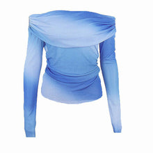 Load image into Gallery viewer, Tie-dye Printed Mesh Perspective Long Sleeve Off Shoulder Nightclub Summer Sexy Slim Fit T-shirt Top