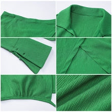 Load image into Gallery viewer, New Fashion Hollow Cardigan Long Sleeve Lapel Top Slim Short Skirt Suit Bright Color Two-piece