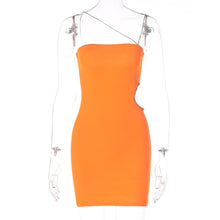 Load image into Gallery viewer, Sexy Orange Side Cutout Waist Hollow Diamond Chain Open Back Tube Top Strapless Slip Hip Dress