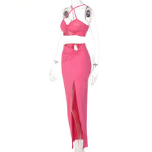 Load image into Gallery viewer, Open Back Off Shoulder Lowcut Hollow Sexy Strap Tube Top + Slim Slit Long Skirt Set