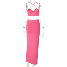 Load image into Gallery viewer, Open Back Off Shoulder Lowcut Hollow Sexy Strap Tube Top + Slim Slit Long Skirt Set