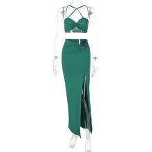 Load image into Gallery viewer, Open Back Off Shoulder Lowcut Hollow Sexy Strap Tube Top + Slim Slit Long Skirt Set