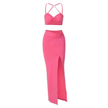 Load image into Gallery viewer, Open Back Off Shoulder Lowcut Hollow Sexy Strap Tube Top + Slim Slit Long Skirt Set