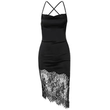 Load image into Gallery viewer, Sexy Stitching Lace Dress Autumn Lace-up Backless Off Shoulder Elegant Hip Skirt Lowcut Short Dress