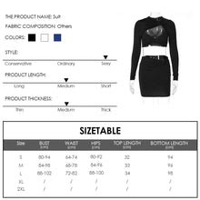 Load image into Gallery viewer, Sexy Hollow Long Sleeve Lowcut Top T-shirt + Slim Skirt Set Round Neck Women Autumn Dew Waist Suit