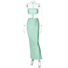 Load image into Gallery viewer, Lace-up Slim Fit Ruffle Tube Top + Ruched Skirt Set Women Sexy Open Back Floor-length Strap Dress