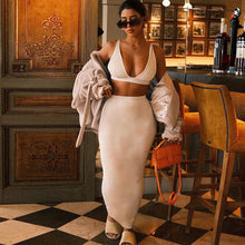 Load image into Gallery viewer, Sexy Women Two-piece V-neck Lowcut Backless Off Shoulder Vest Tube Top Slim Fit Wrap Hip Skirt Long Dress Suit