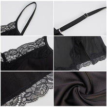 Load image into Gallery viewer, Spring and Summer Women Sexy Lowcut off Shoulder Sling Loose Lace Ruched Slit Satin Slip Dress