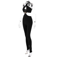 Load image into Gallery viewer, Women's Fashion Solid Color Slim Fit Waist Hollow Trousers Halterneck Backless Crop Top Jumpsuit