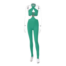Load image into Gallery viewer, Women's Fashion Solid Color Slim Fit Waist Hollow Trousers Halterneck Backless Crop Top Jumpsuit