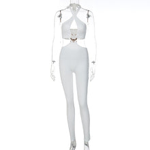 Load image into Gallery viewer, Women's Fashion Solid Color Slim Fit Waist Hollow Trousers Halterneck Backless Crop Top Jumpsuit