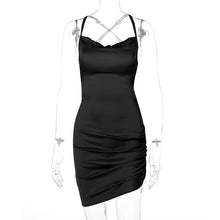 Load image into Gallery viewer, New Style Open Back Lace Up Hollow Lowcut Cross Straps Elegant Wrap Skirt Smocked Satin Sling Dress