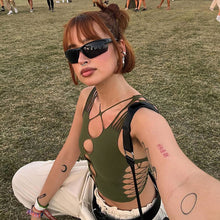 Load image into Gallery viewer, Sexy Summer Cutout Slim Fit Cropped Navel Sleeveless Tank Top Cross Straps Round Neck Off Shoulder T-shirt Vest