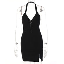 Load image into Gallery viewer, V-neck Halterneck Zipper Open Back Off Shoulder Women Fashion Sexy Slim Fit Slit Dress