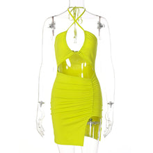 Load image into Gallery viewer, Fashionable Sexy V-neck Backless Lace-up Slit Dress Waist Hollow Halterneck Off Shoulder Short Dress