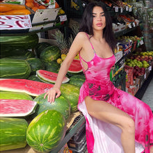 Load image into Gallery viewer, Autumn New Fashion Print Tie-dye Sexy Backless Slit Slip Dress Lowcut Hollow Slim Fit Long Dress