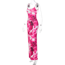 Load image into Gallery viewer, Autumn New Fashion Print Tie-dye Sexy Backless Slit Slip Dress Lowcut Hollow Slim Fit Long Dress