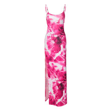 Load image into Gallery viewer, Autumn New Fashion Print Tie-dye Sexy Backless Slit Slip Dress Lowcut Hollow Slim Fit Long Dress
