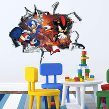 Load image into Gallery viewer, Cartoon Sonic 3D Wall Sticker Kawaii Creative Animation Game Peripheral Wallpaper Bedroom PVC Broken Wall Graffiti Decoration