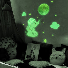 Load image into Gallery viewer, Luminous Baby Elephant Moon Wall Stickers Kids Room Baby Nursery Bedroom Home Decoration Wall Decals Glow in the Dark DIY Creative Home Decor