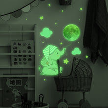 Load image into Gallery viewer, Luminous Baby Elephant Moon Wall Stickers Kids Room Baby Nursery Bedroom Home Decoration Wall Decals Glow in the Dark DIY Creative Home Decor