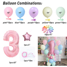 Load image into Gallery viewer, 63pcs Macaroon Latex balloons Candy Pink Ballons Set 1 2 3 4 5 6 7 8 9 Birthday Party Decorations Kids Baby Shower girl Unicorn