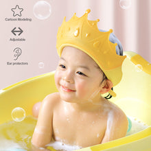 Load image into Gallery viewer, Adjustable Baby Shower Cap Children Shampoo Cap Crown Shape Hair Wash Shield Hat Head Washing Bath Hats for Baby Ear Protection Waterproof Kid Head Cover