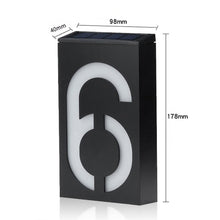 Load image into Gallery viewer, Solar Powered LED Light 0-9 House Door Number Outdoor Address Sign Plate Street Doorplate Wall Lamp Digital Flat Number