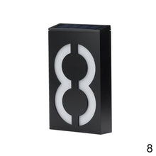 Load image into Gallery viewer, Solar Powered LED Light 0-9 House Door Number Outdoor Address Sign Plate Street Doorplate Wall Lamp Digital Flat Number