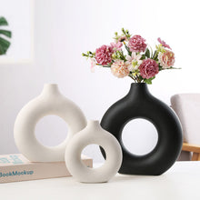 Load image into Gallery viewer, Simple Circular Hollow Ceramic Vase Donuts Nordic Flower Pot Home Decoration Dining Table Office Living Room Interior Decor