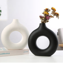 Load image into Gallery viewer, Simple Circular Hollow Ceramic Vase Donuts Nordic Flower Pot Home Decoration Dining Table Office Living Room Interior Decor