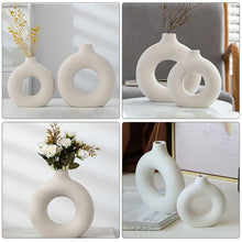 Load image into Gallery viewer, Simple Circular Hollow Ceramic Vase Donuts Nordic Flower Pot Home Decoration Dining Table Office Living Room Interior Decor