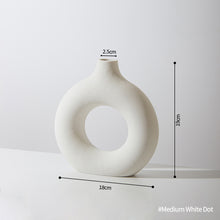 Load image into Gallery viewer, Simple Circular Hollow Ceramic Vase Donuts Nordic Flower Pot Home Decoration Dining Table Office Living Room Interior Decor