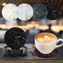 Load image into Gallery viewer, 1Pc/7Pcs Artificial Leather Marble Coaster Drink Coffee Cup Mat Table Placemats Round Heat-resistant Tea Pad Table Pad Holder
