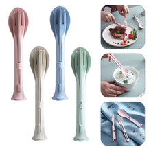 Load image into Gallery viewer, 3 in 1 Travel Portable Cutlery Set Japan Style Wheat Straw Knife Fork Spoon Student Dinnerware Sets Kitchen Tableware
