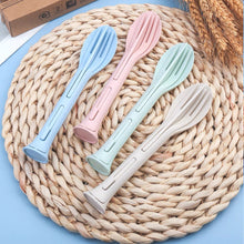 Load image into Gallery viewer, 3 in 1 Travel Portable Cutlery Set Japan Style Wheat Straw Knife Fork Spoon Student Dinnerware Sets Kitchen Tableware