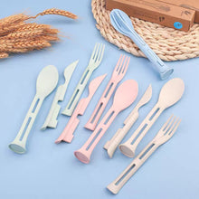 Load image into Gallery viewer, 3 in 1 Travel Portable Cutlery Set Japan Style Wheat Straw Knife Fork Spoon Student Dinnerware Sets Kitchen Tableware