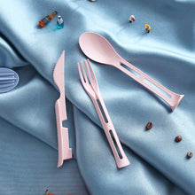 Load image into Gallery viewer, 3 in 1 Travel Portable Cutlery Set Japan Style Wheat Straw Knife Fork Spoon Student Dinnerware Sets Kitchen Tableware