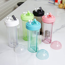 Load image into Gallery viewer, 420/600ml Double Straw Water Bottle Outdoor Travel Creative Dual-use Water Bottle Drinking Cup Couples Gift Kitchen Supplies