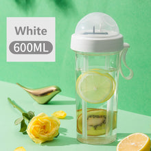 Load image into Gallery viewer, 420/600ml Double Straw Water Bottle Outdoor Travel Creative Dual-use Water Bottle Drinking Cup Couples Gift Kitchen Supplies