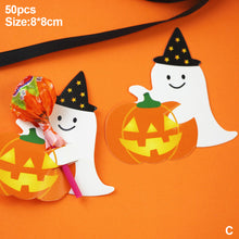 Load image into Gallery viewer, 50PCS Christmas Halloween Candy Package Card Ghost Pumpkin Lollipop Holder Biscuits Decoration Kids Gift Home DIY Supplies